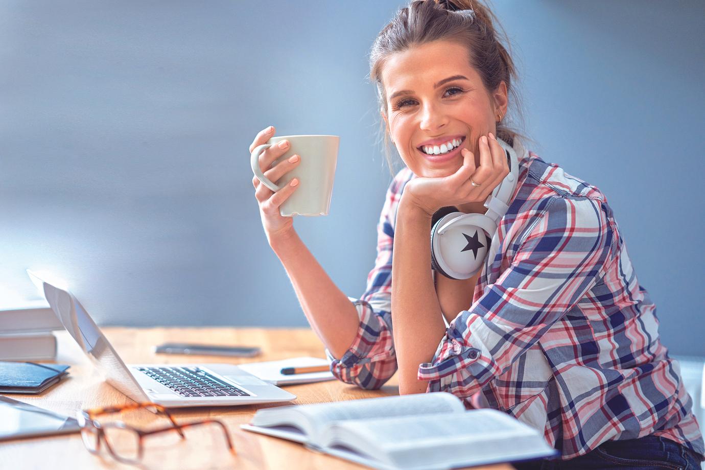 Picture showing female student learning at home