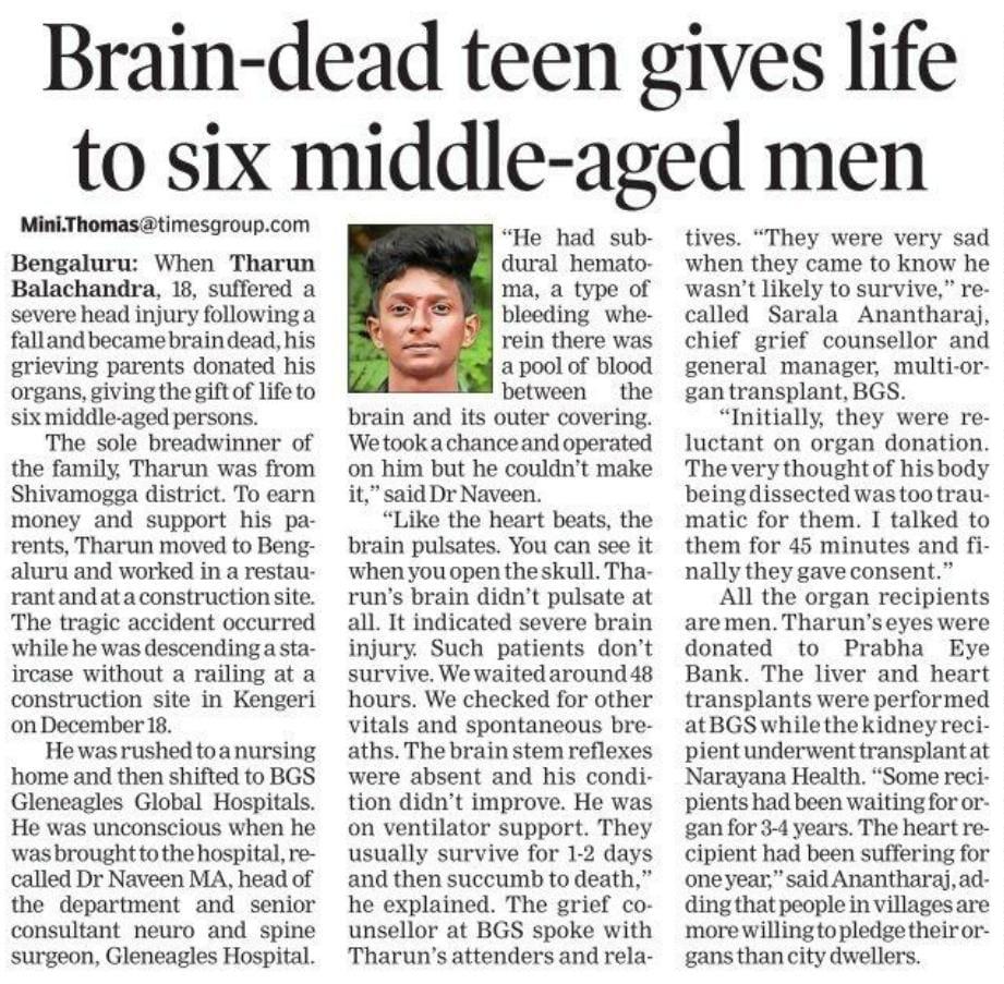 Brain dead teen donates organ to 6 people