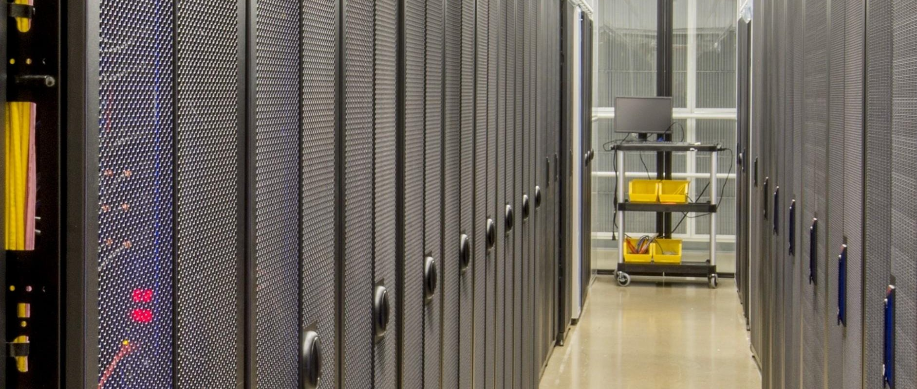 Row of server cabinets in a data center