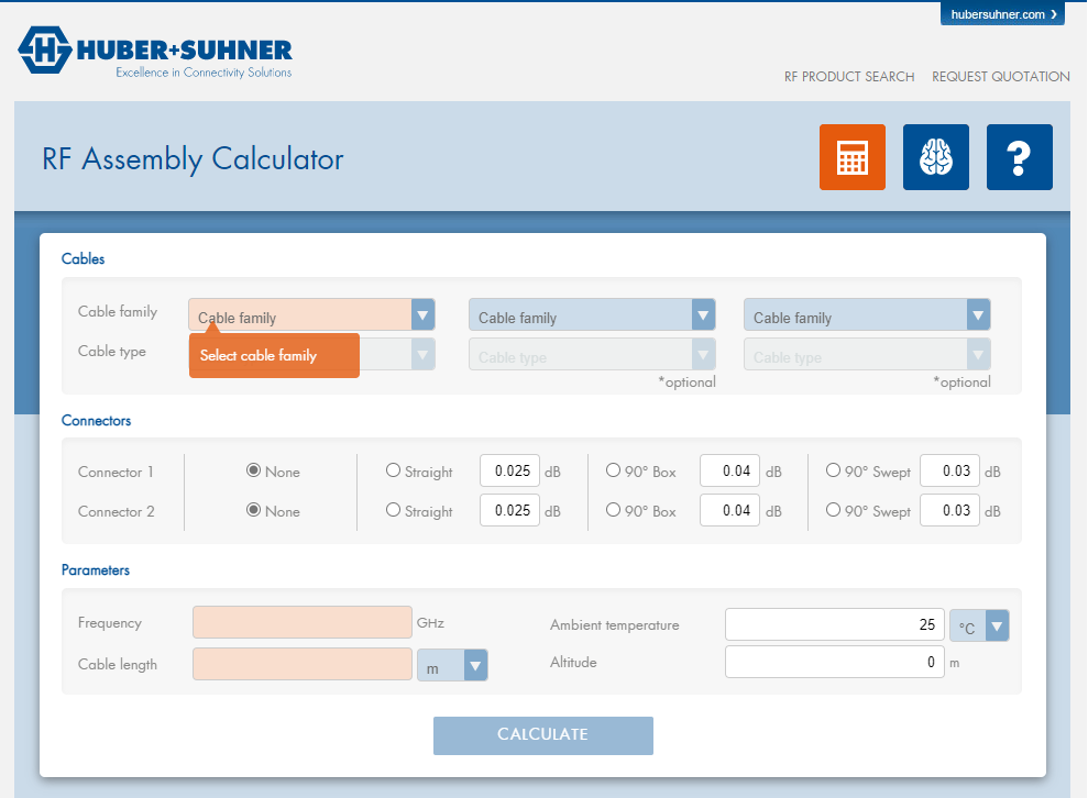 Screenshot RF cable calculator