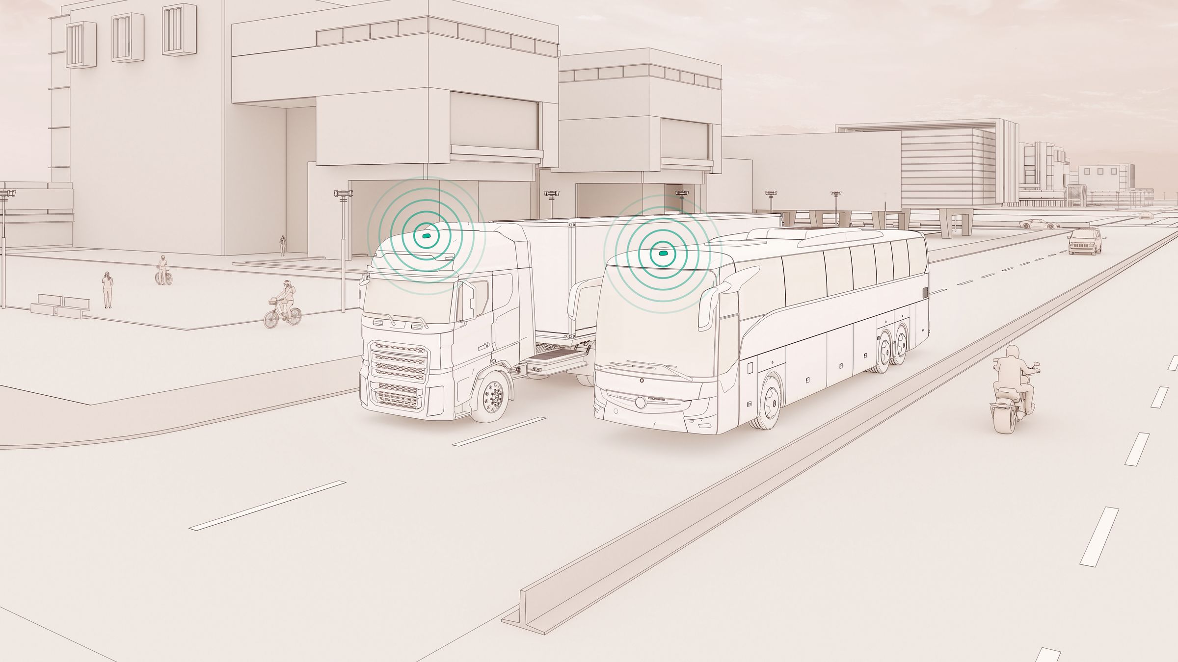 Bus and truck with SENCITY® Road MULTI antenna