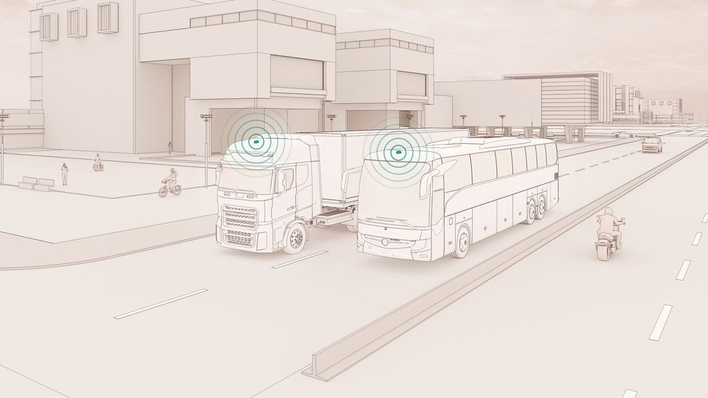 Bus and truck with SENCITY® Road MULTI antenna