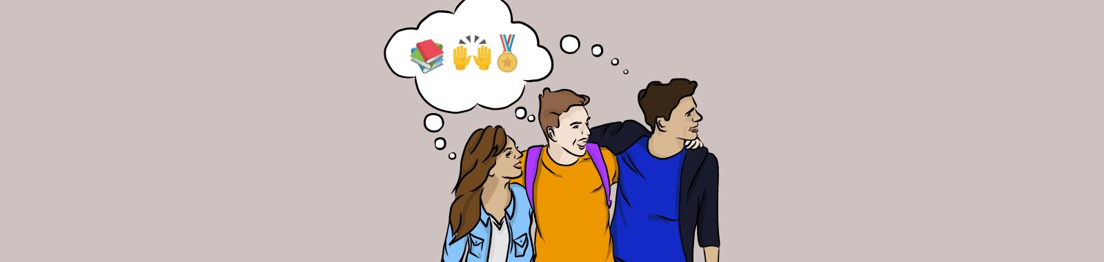 Banner with books, two hands and medal emojis