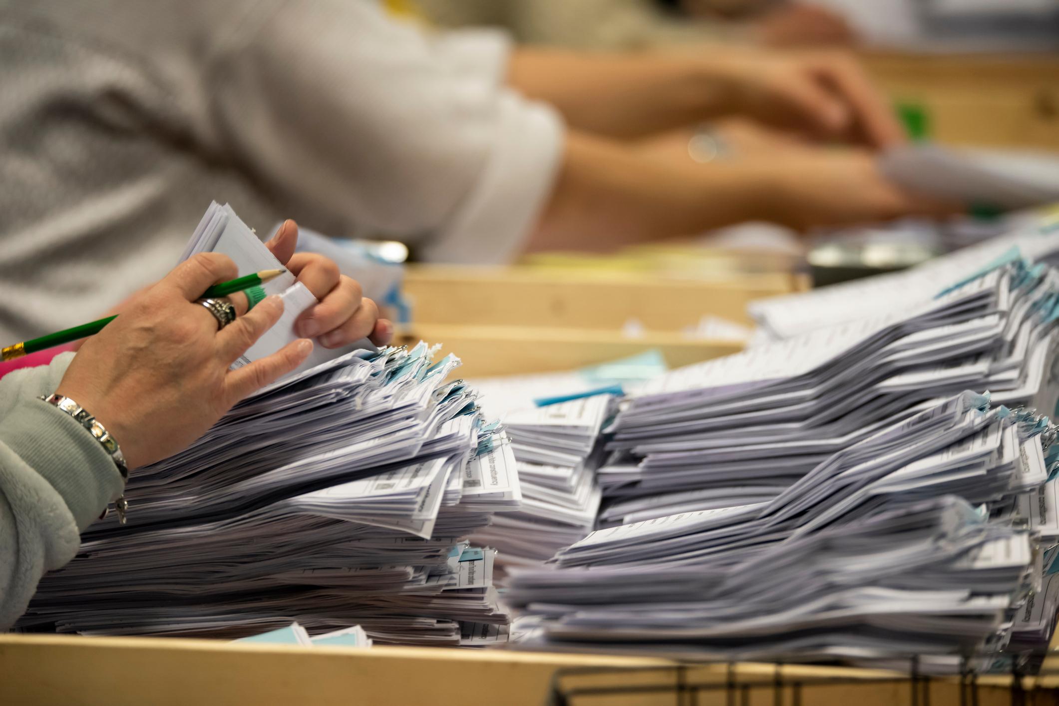 Ballot papers being counted during an election.