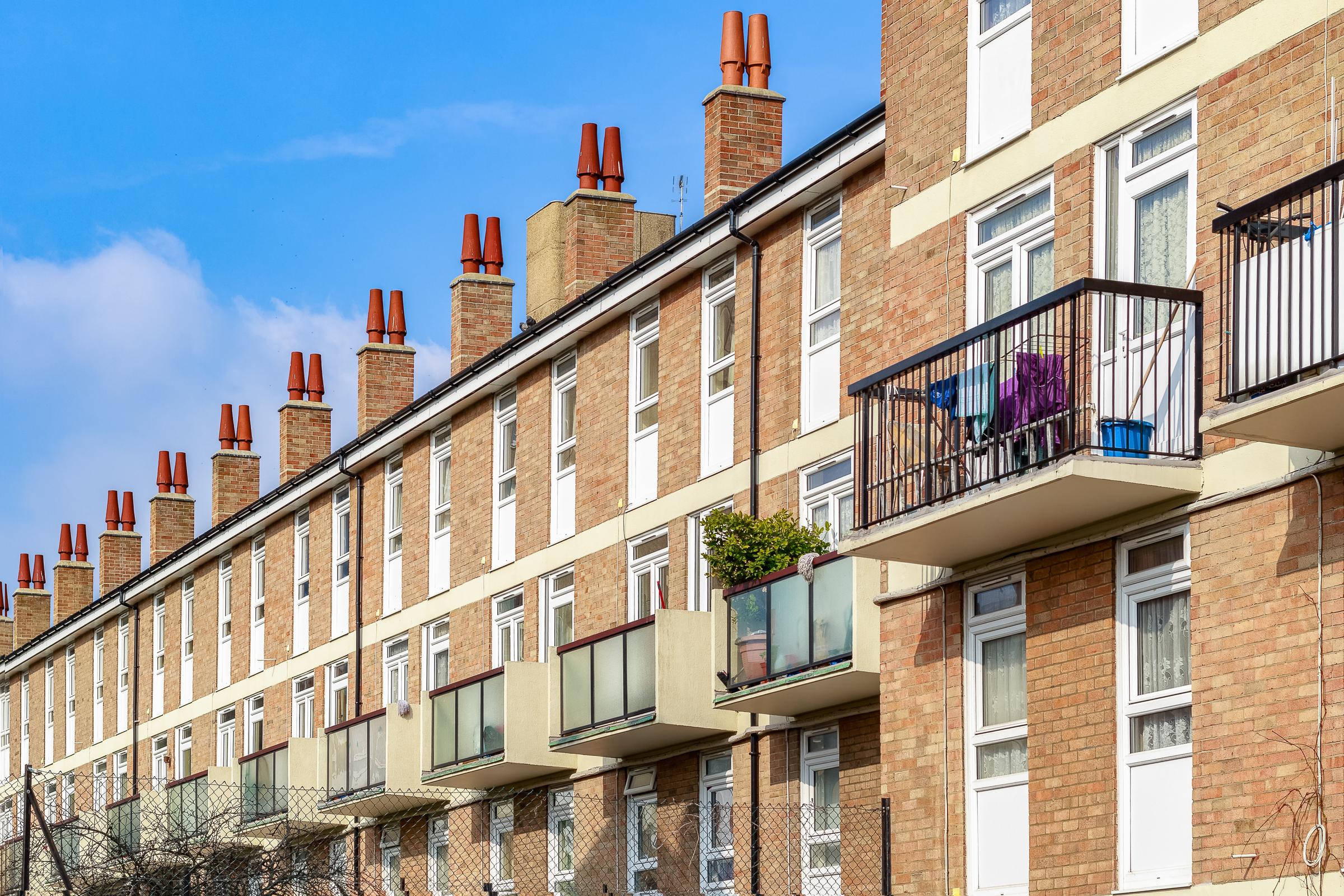 Row of typical English terraced houses in London