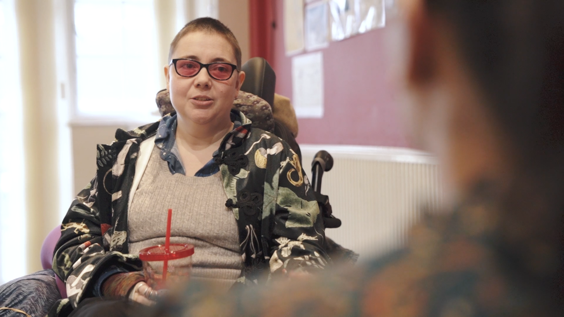 Helen Jones, Chair of YDRF protesting for accessible streets in York.