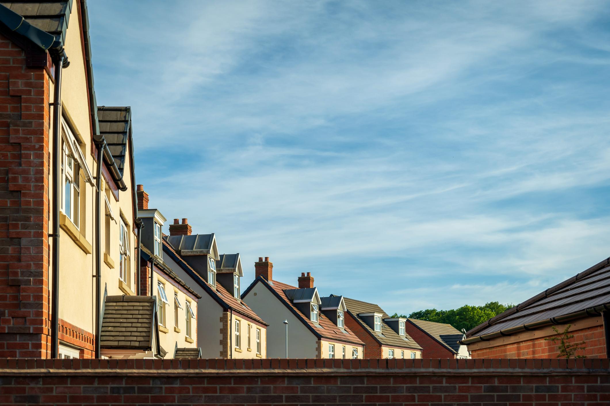 Row of new build houses on a sunny day 