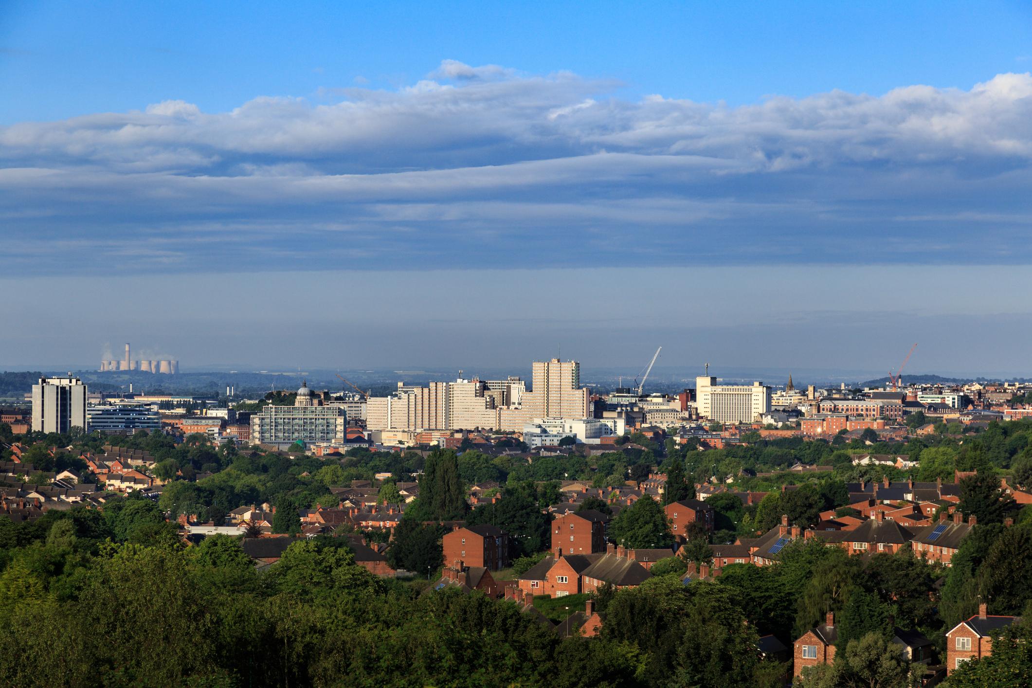 Nottingham city centre skyline.