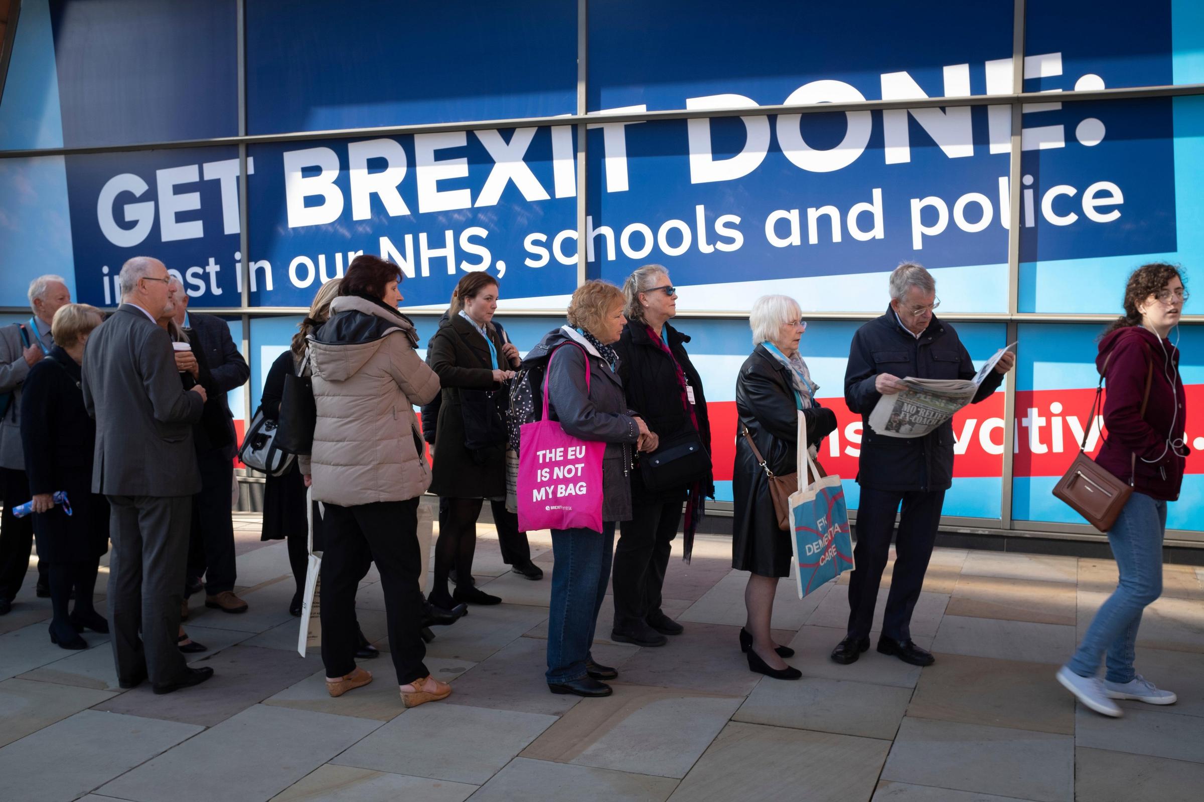 2A2BY53 Delegates queueing to hear the Rt. Hon. Boris Johnson MP, leader of the Conservative Party and Prime Minister of the United Kingdom, delivering his keynote speech.