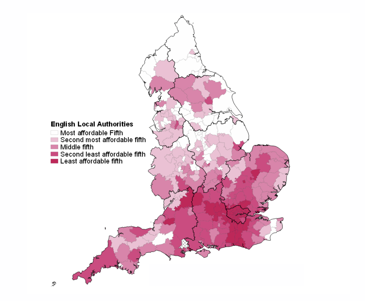 Map showing rent affordability in English Local Authorities.