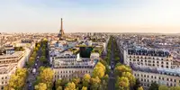 France, Paris, cityscape with Place Charles-de-Gaulle, Eiffel Tower and residential buildings
