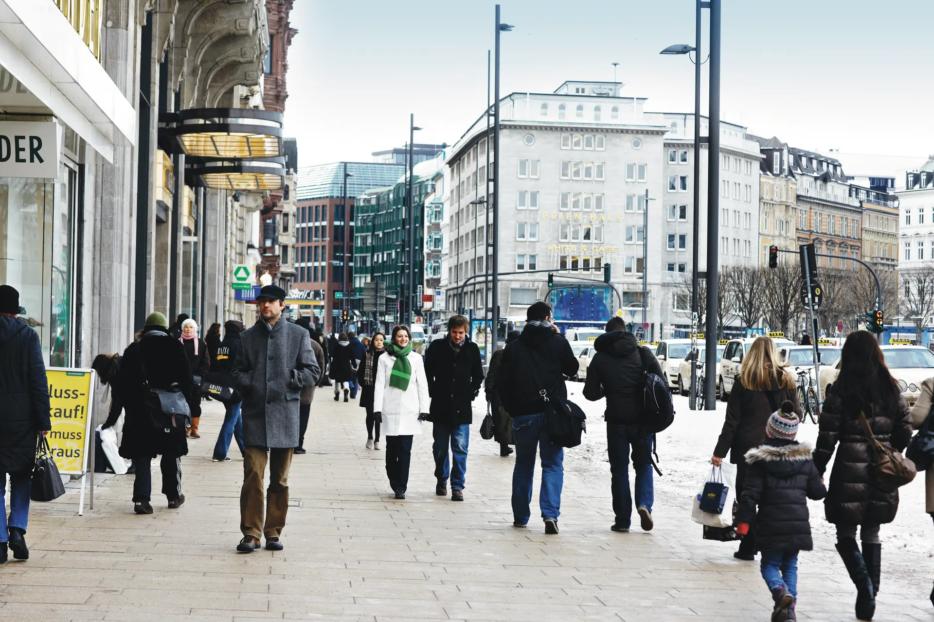 People walking on sidewalk in Hamburg, Germany