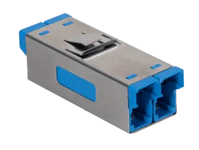 E-2000® Adapter, SM, UPC, 0.1dB, Einrastflansch, Duplex, blau