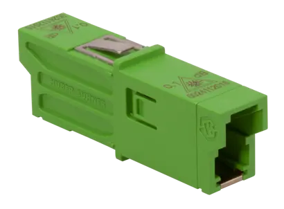 E-2000® adapter, SM, APC, 0.1dB, snap-in flange, simplex, green