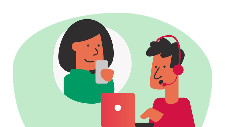 Illustratie klantcontact man en vrouw met telefoon