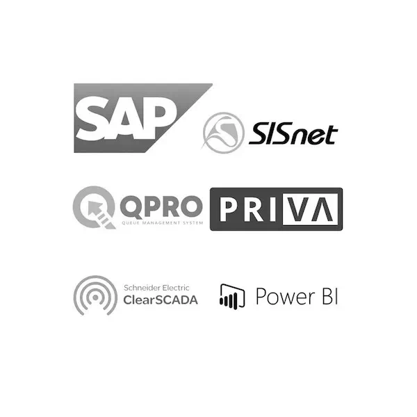 Logo's SAP, SISnet, QPro, PRIVA, Clearscada, Power BI