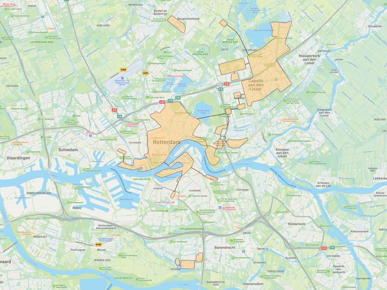 Plattegrond van Rotterdamse warmtenetten