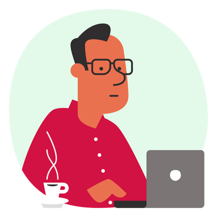 Illustratie man met laptop en koffie 