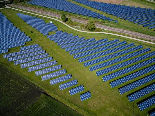 Aerial view of a solar park