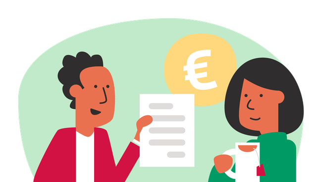 Illustratie man laat factuur zien aan vrouw