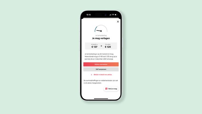 Eneco app, het termijnbedragadvies