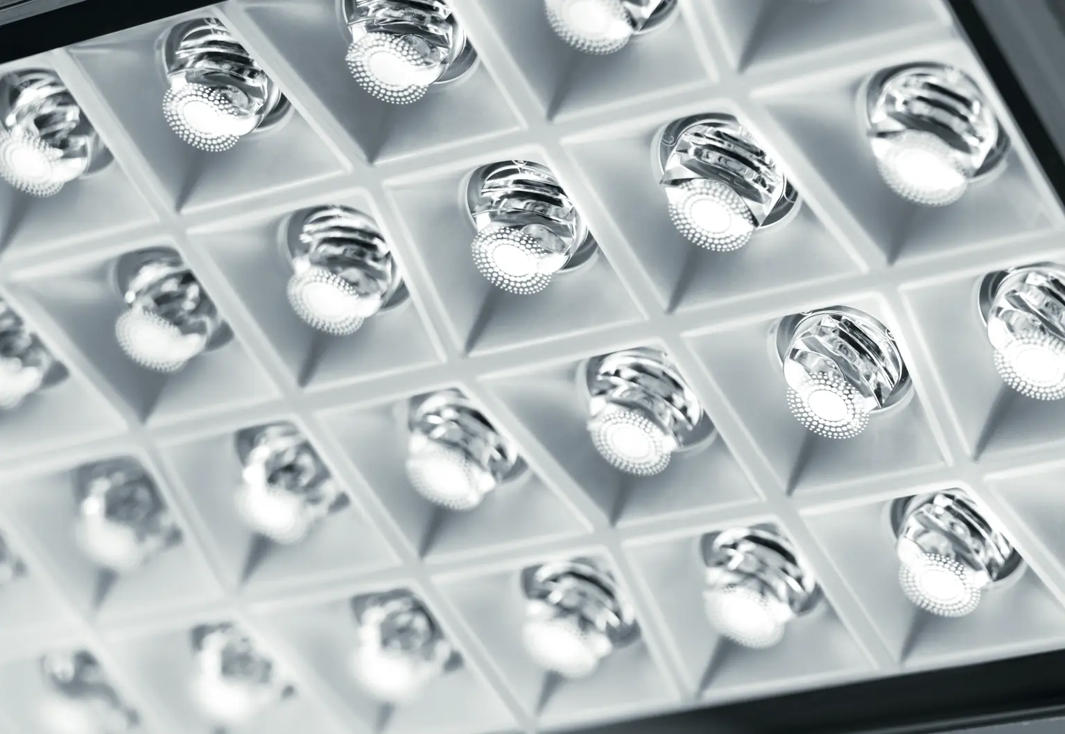 High-efficiency LED grid lighting by Zumtobel for commercial and industrial spaces