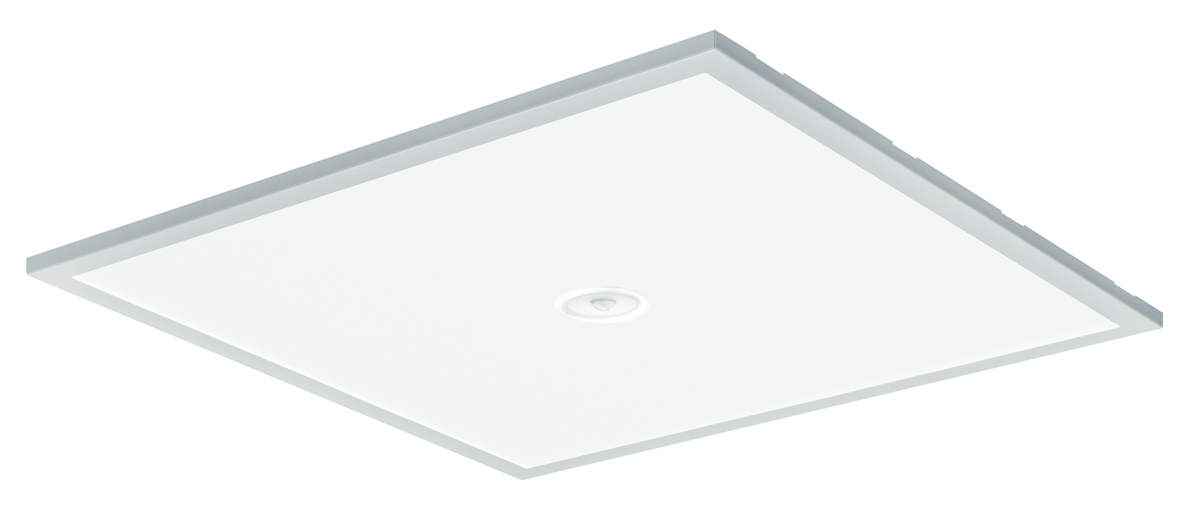 A square LED ceiling light with a slim, frameless design and a central sensor. The fixture provides bright, even illumination, making it suitable for offices, commercial spaces, or modern interiors.