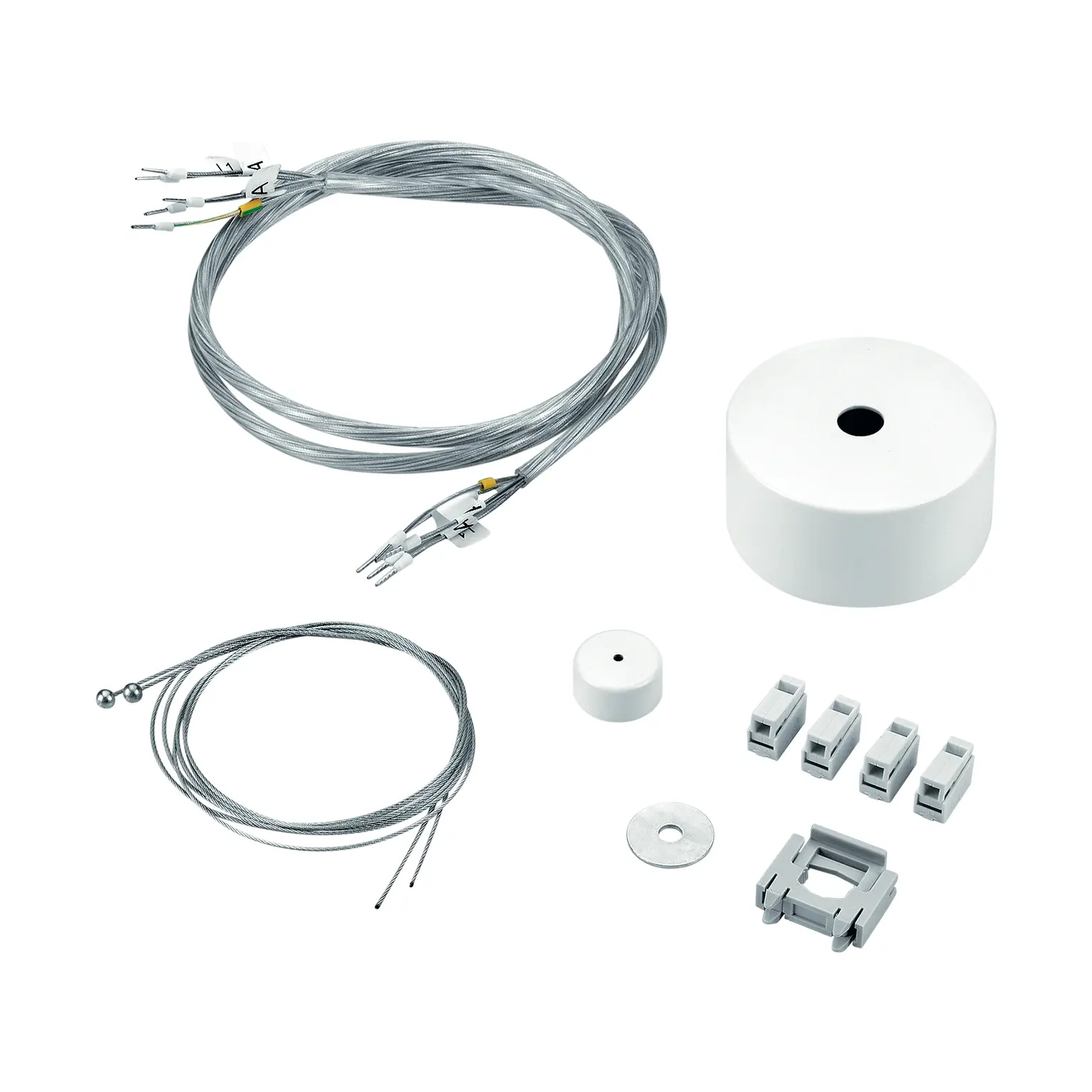 Suspension cable set for pendant luminaires with connectors and mounts by Zumtobel