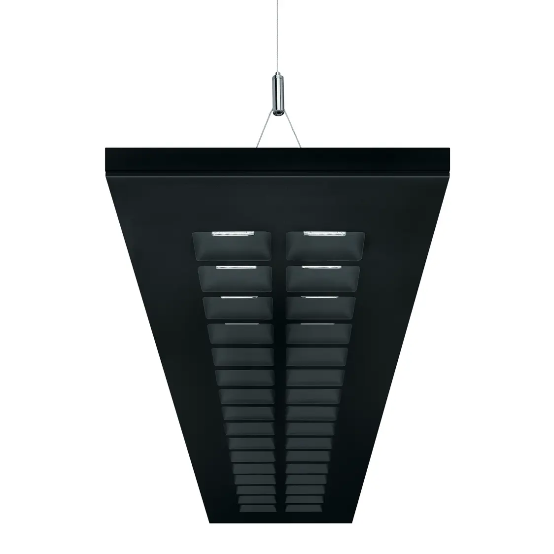 Un apparecchio illuminotecnico a sospensione MIREL evolution nero.