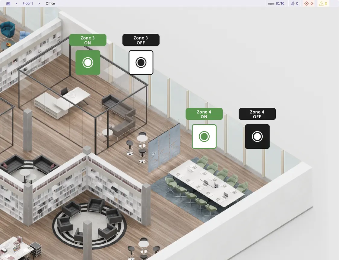 Mehrere Screens der LightingGO Software mit Emergency Anzeigen.