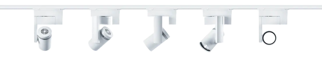 Weiße AGILIO Schienenleuchten bieten flexible, gerichtete Beleuchtung in einem minimalistischen, modernen Design.