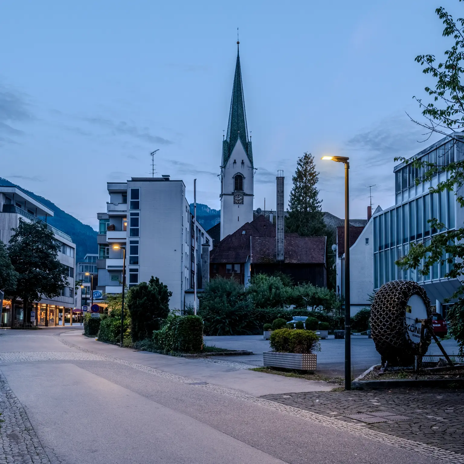 Dornbirn at night being illuminated by Isaro Pro