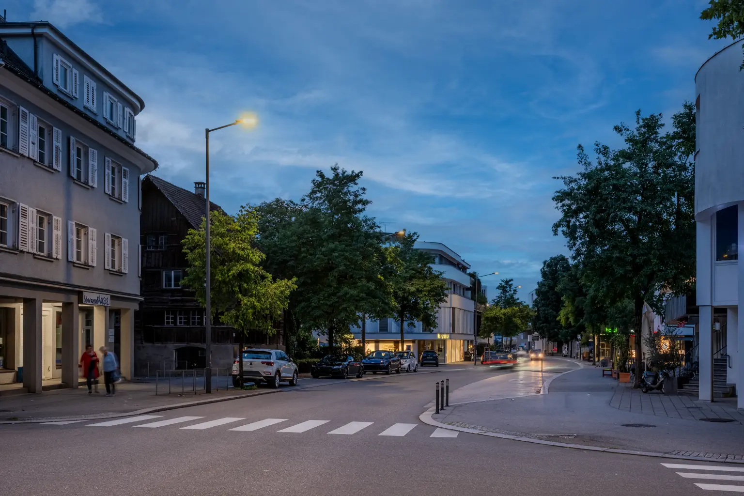 A street in Dornbirn with a pedestrian crossing across the road