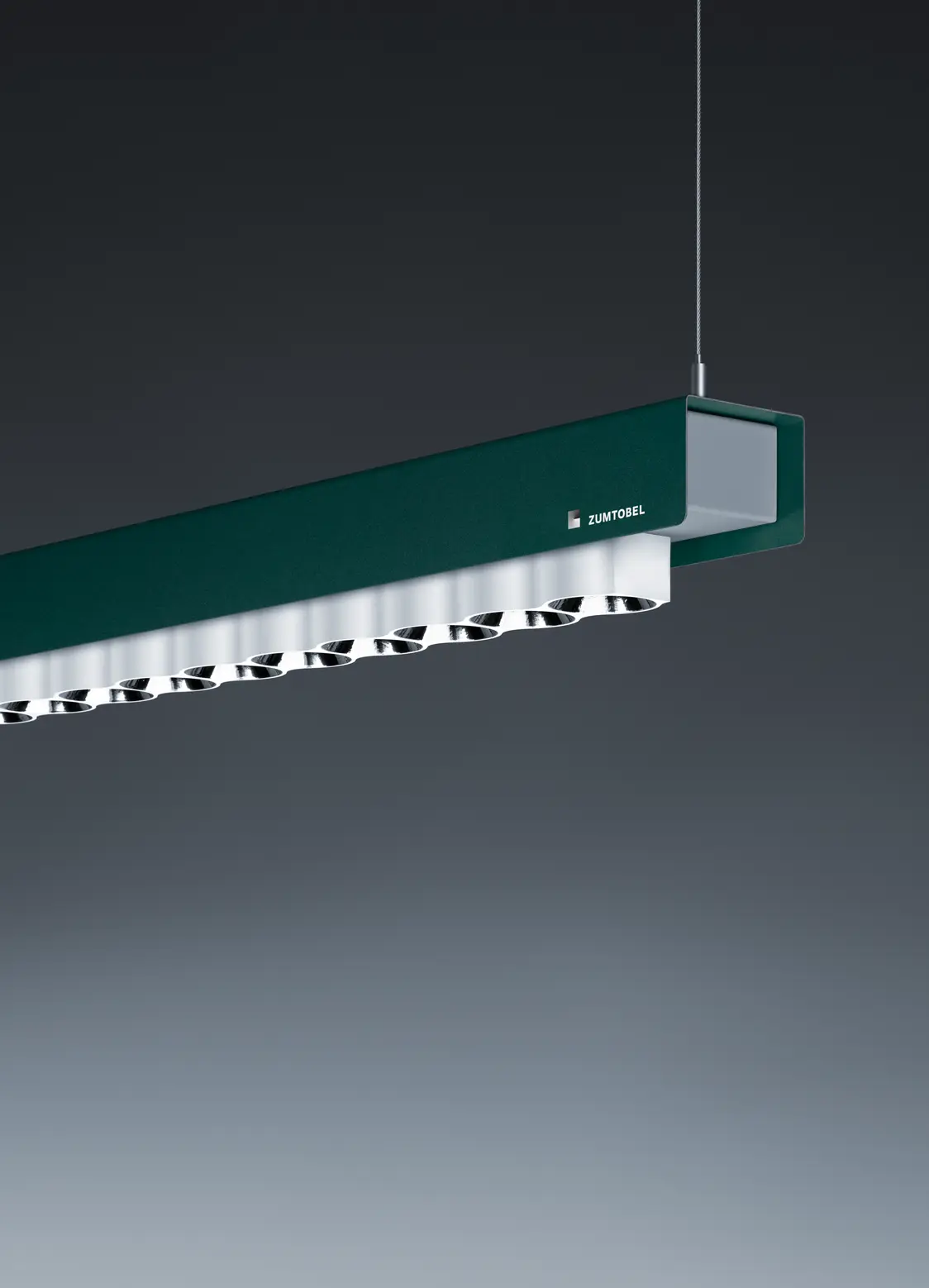 Das IZURA Beleuchtungssystem von ZUMTOBEL bietet eine moderne, schwebende Designlösung mit direkter LED-Lichtabstrahlung in minimalistischem Stil.