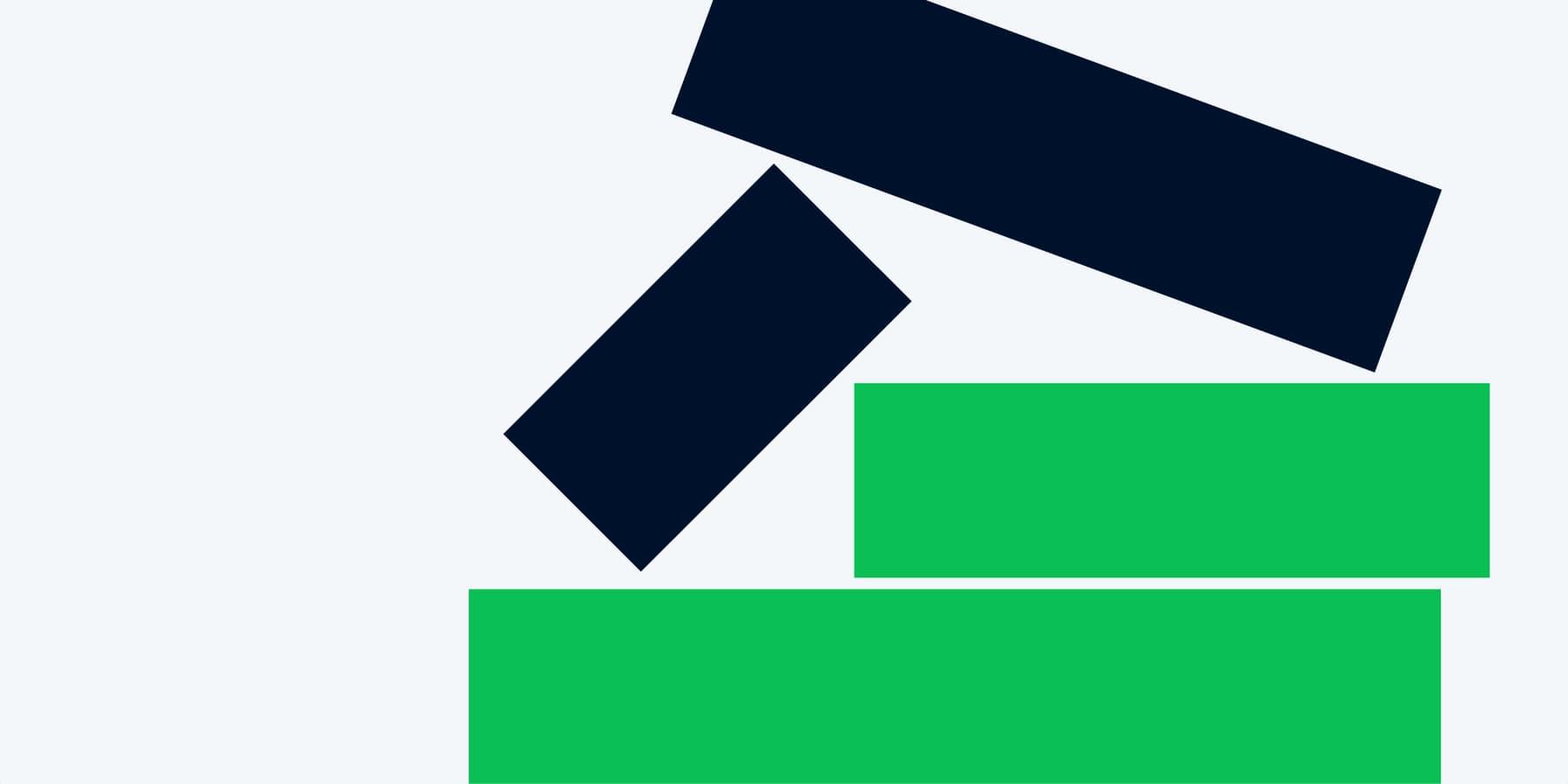 Padrão de retângulos escuros e verdes empilhados uns sobre os outros.