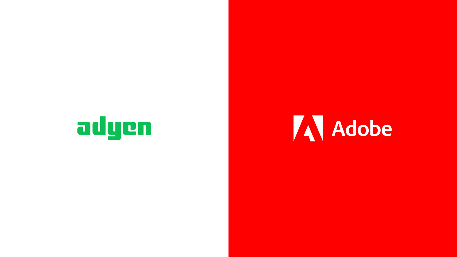 Adyen and Adobe logos on a split background