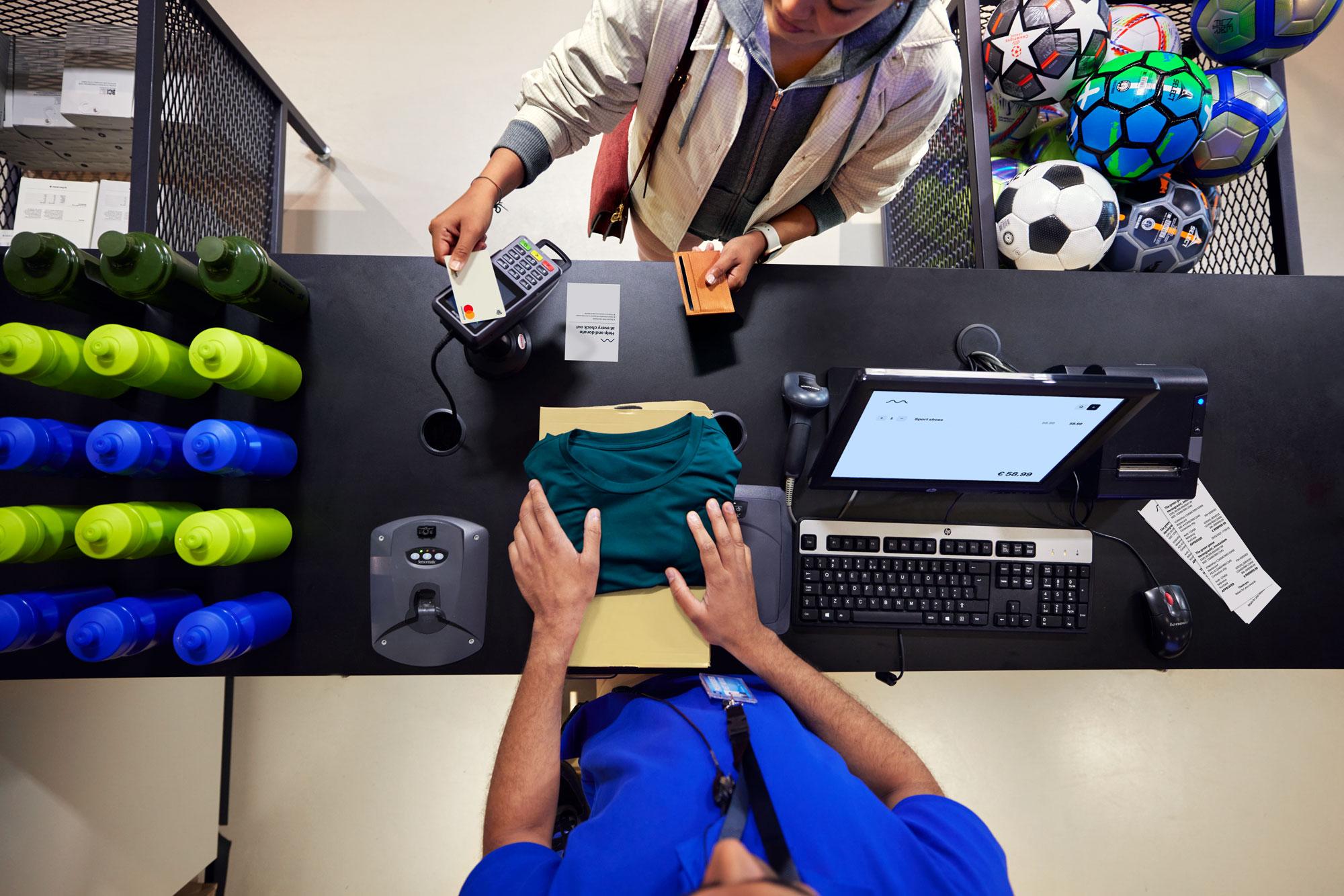 Shopping in a sports and outdoor store for a sports equipment