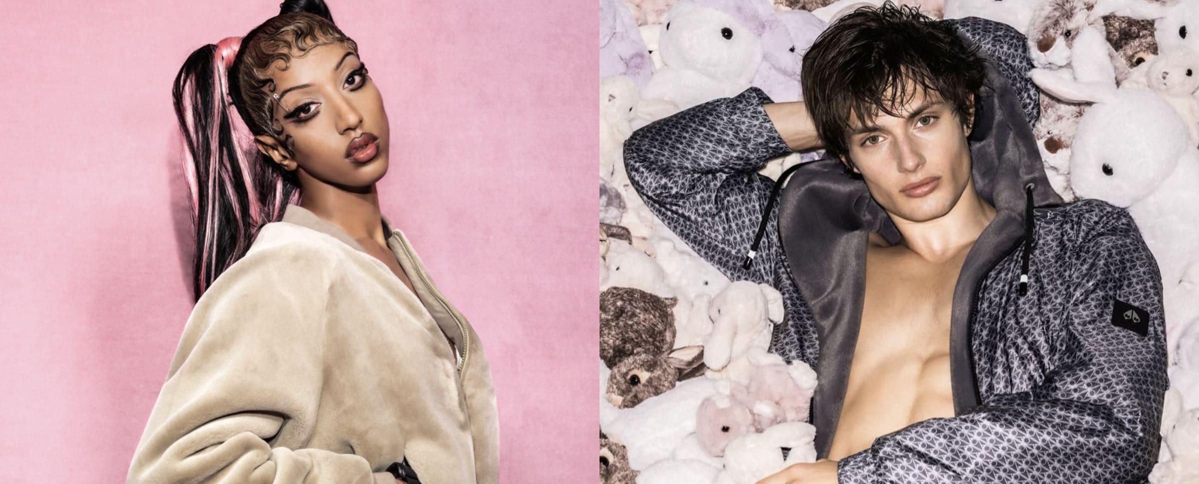 Two models posing with teddy bears