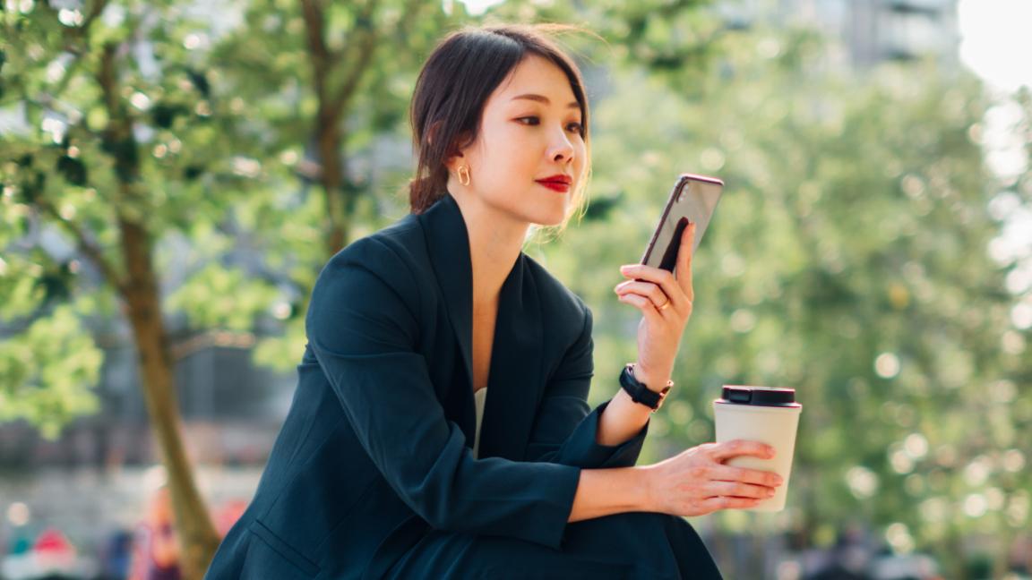 A woman with a cup of coffee