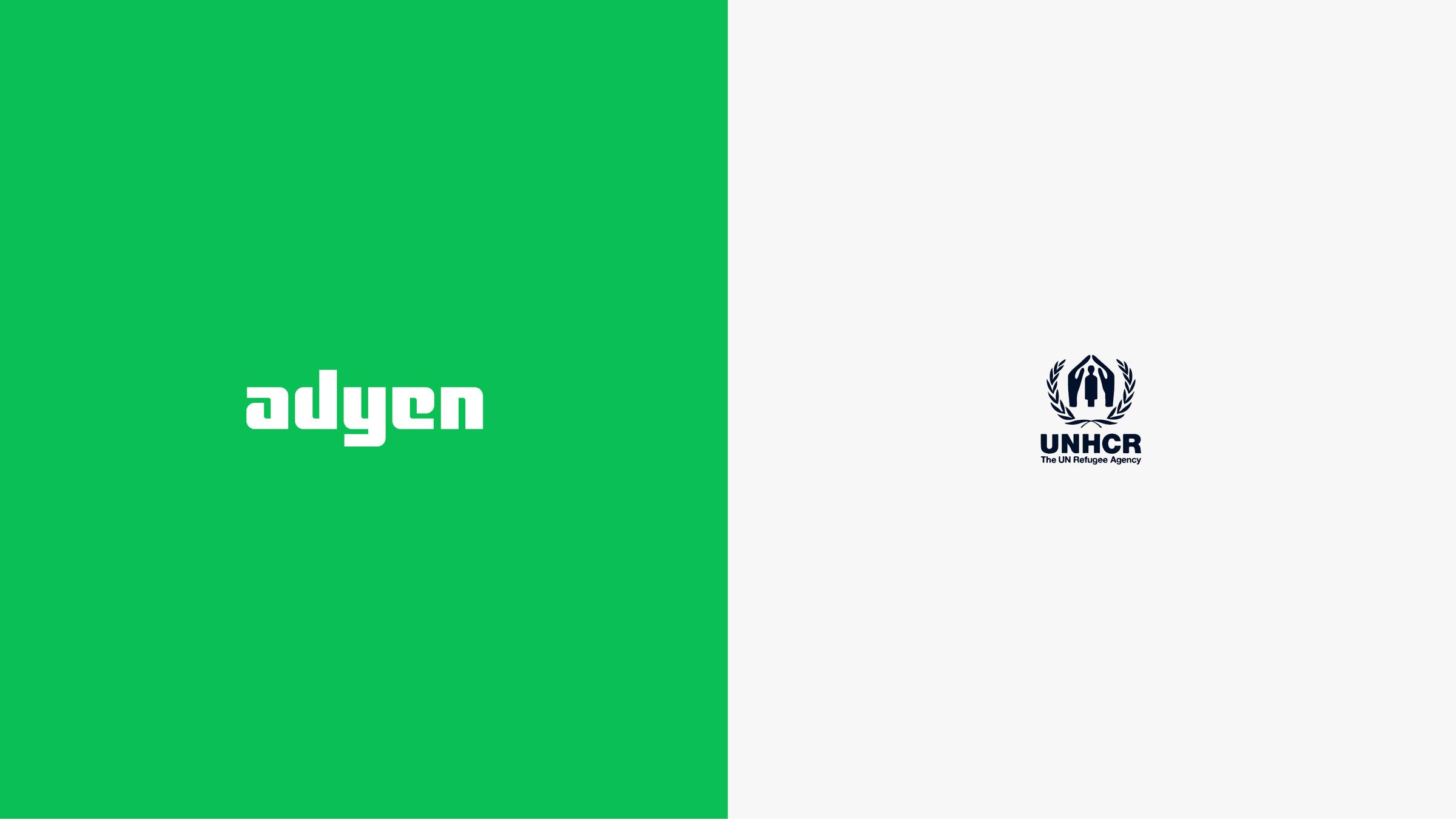 Adyen and UNHCR logo on a split screen