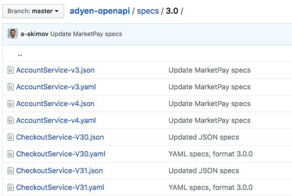 Github screenshot of the adyen openapi project