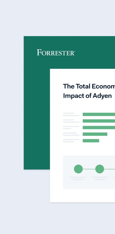 Portada del informe de Forrester que muestra el Impacto Económico Total de Adyen con gráficos.