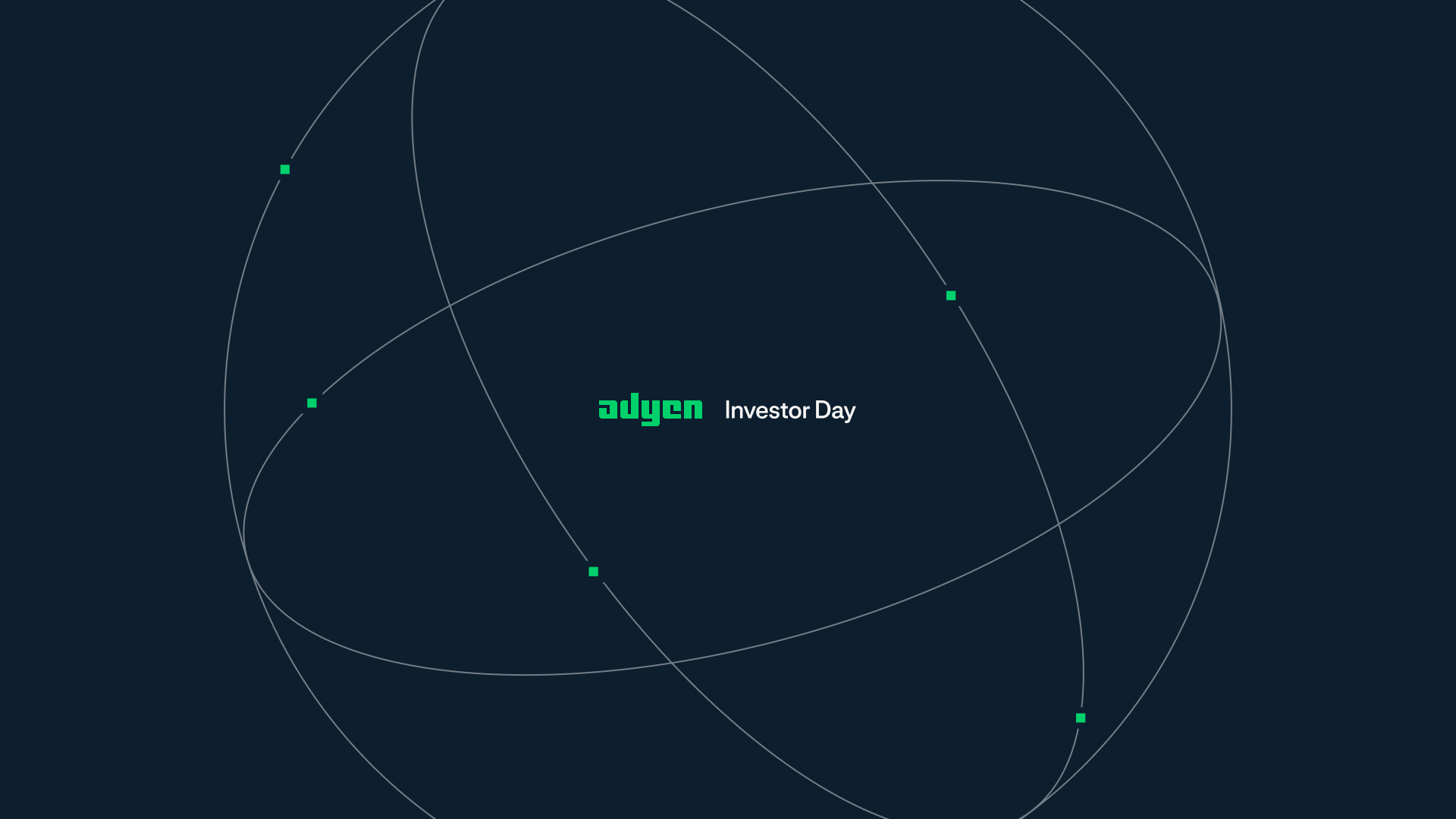 Adyen Investor Day logo with orbit design, symbolizing global payment solutions.