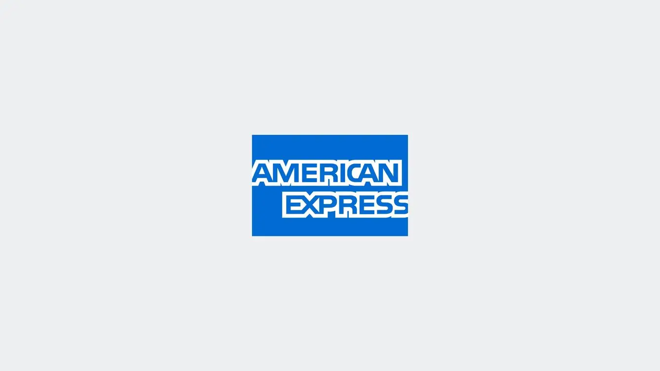 American Express logo on a light grey background.