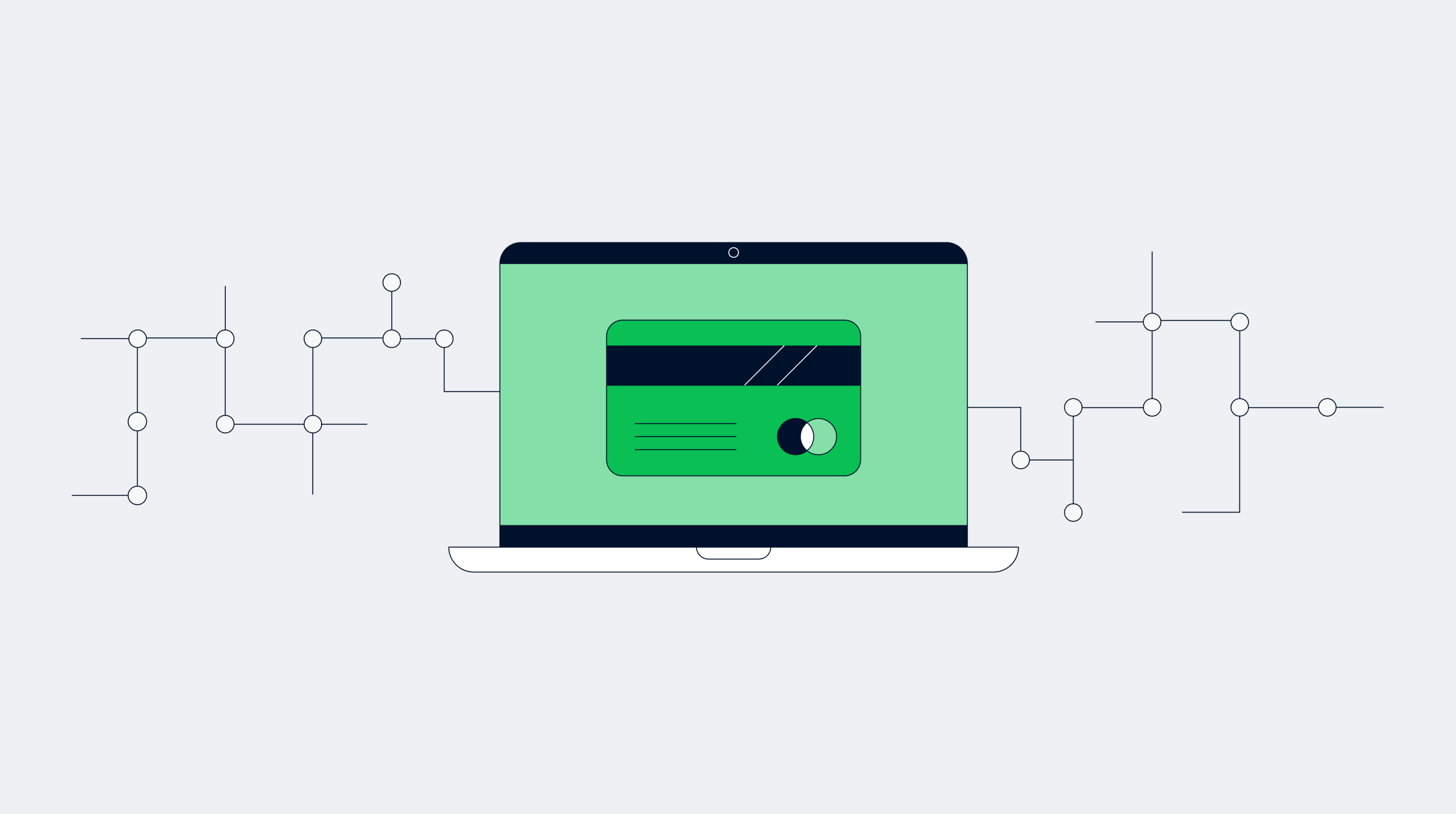 Tela de laptop exibindo um cartão de crédito verde em uma interface de pagamento online