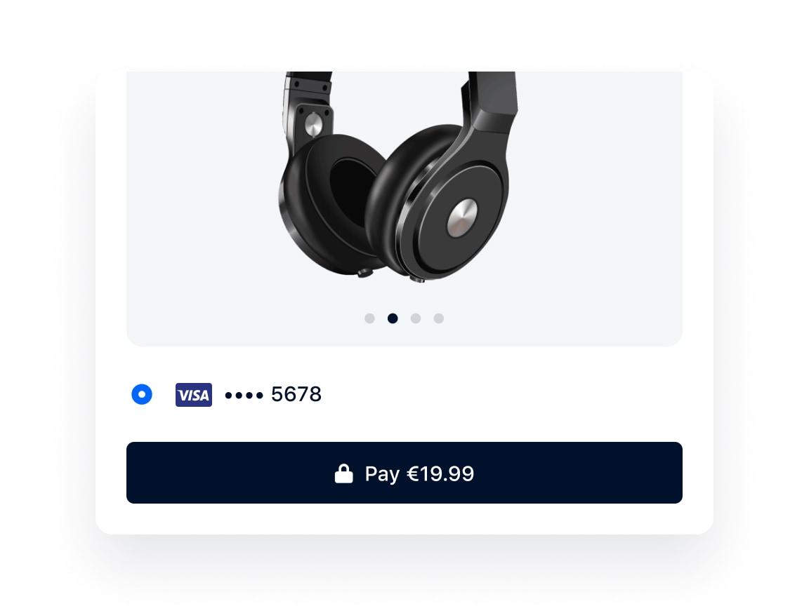 Cuffie nere con etichetta dei prezzi e opzione di pagamento con carta Visa