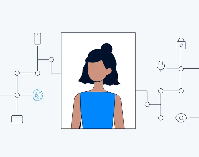 Stylized female character with an Adyen payment system network illustration in the background.