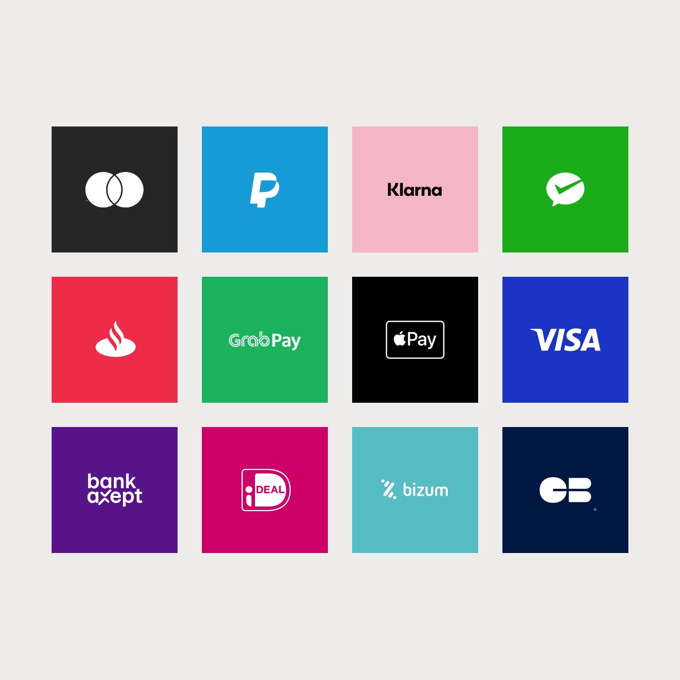 A mosaic of payment method logos used in retail..