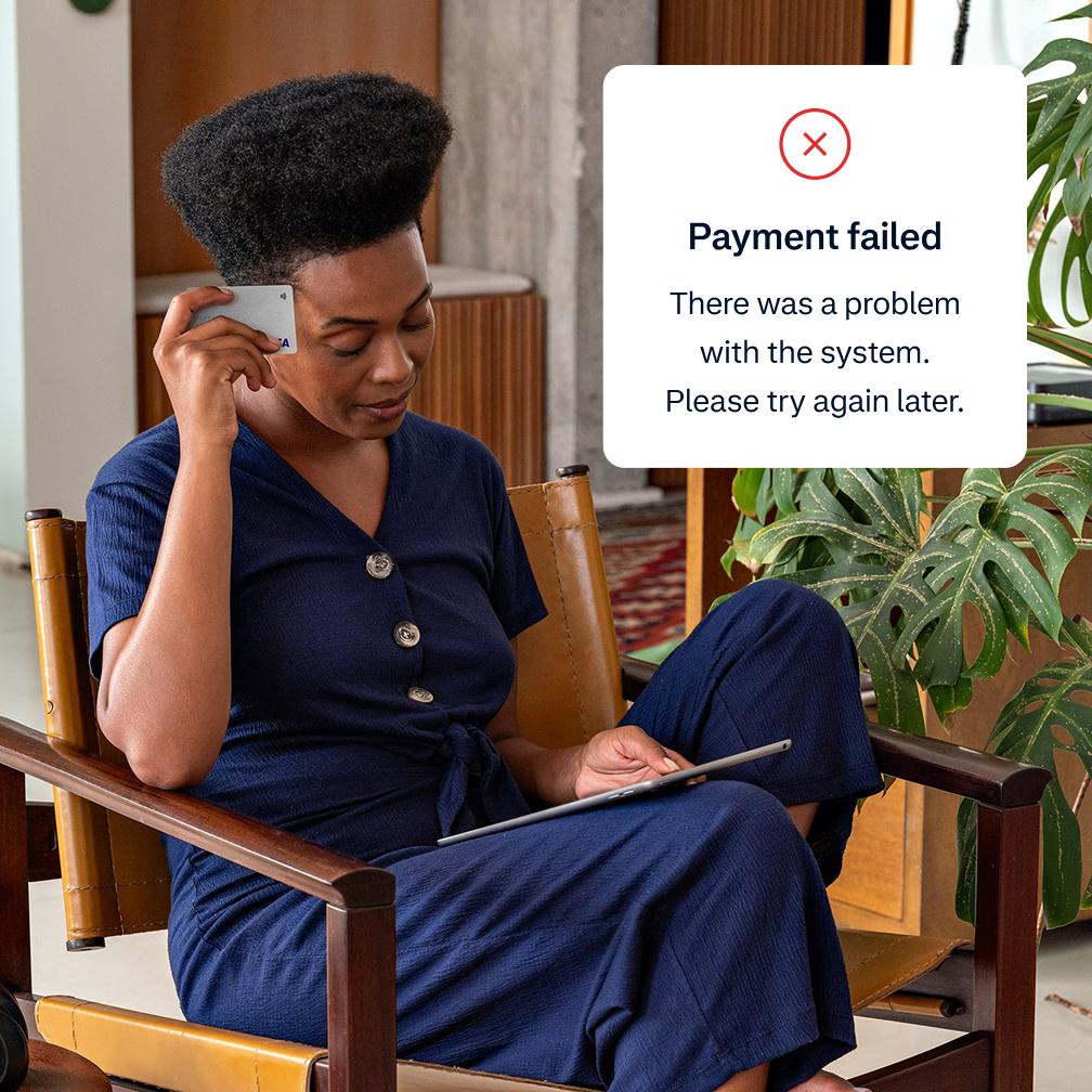 Woman trying to pay and getting a payment failed message