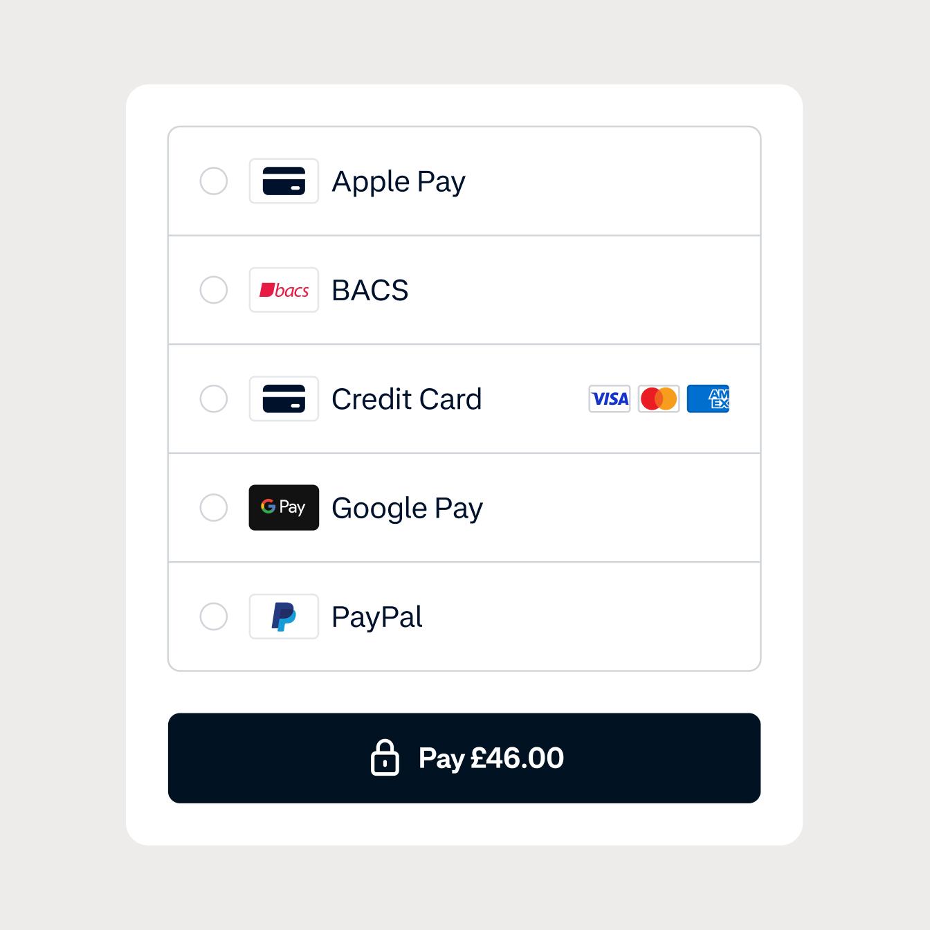 Checkout screen with local payment method options
